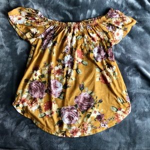 Yellow Floral Off The Shoulder Blouse